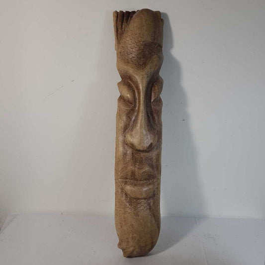 WOODEN CARVED FISH MASK WALL HANGING
