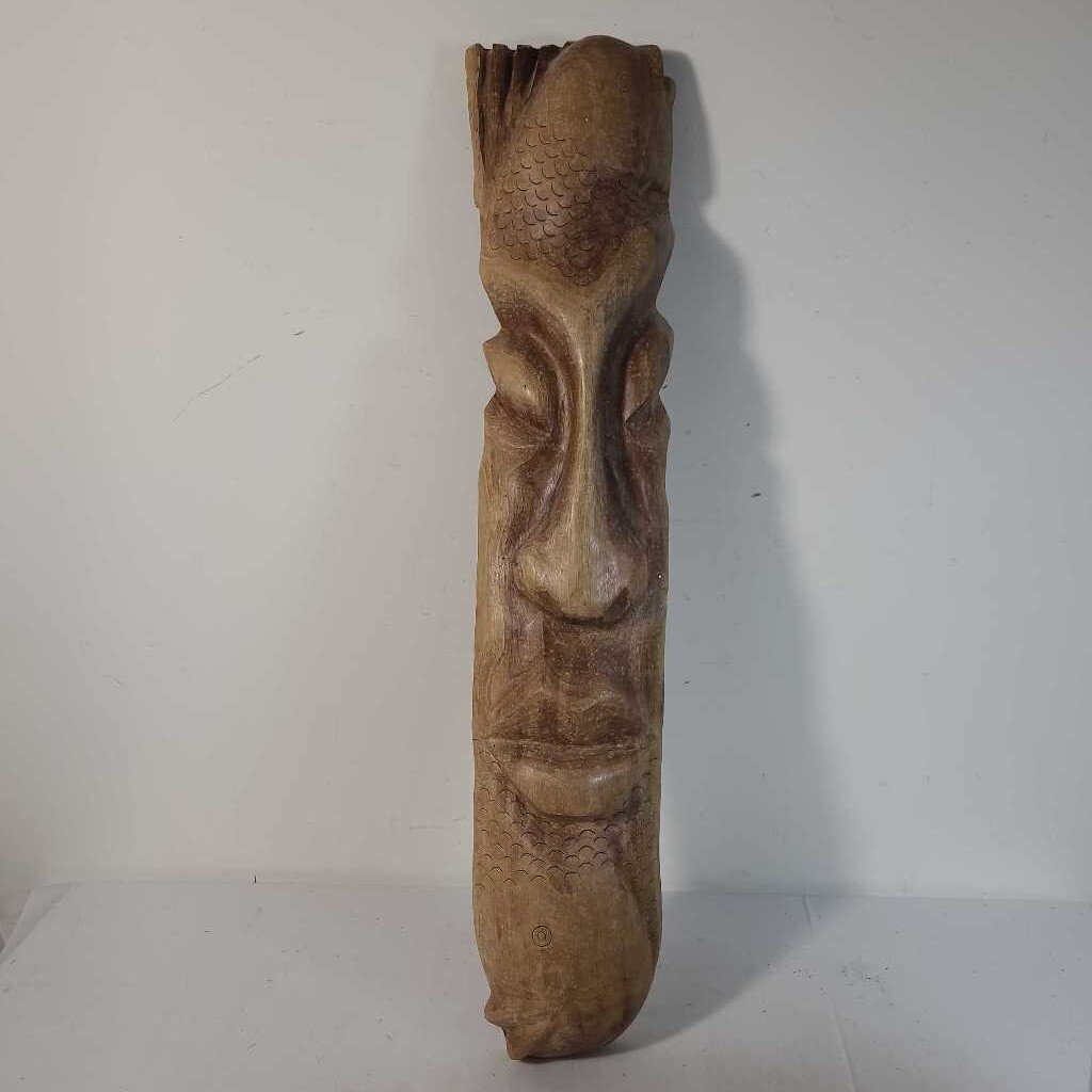 WOODEN CARVED FISH MASK WALL HANGING