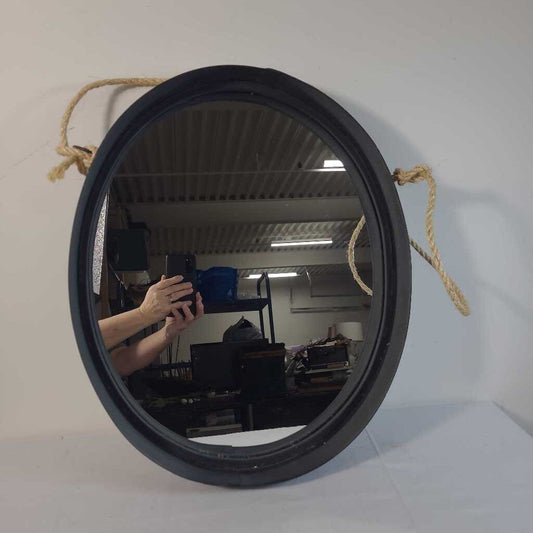 OVAL METAL MIRROR W/ROPE HANDLE