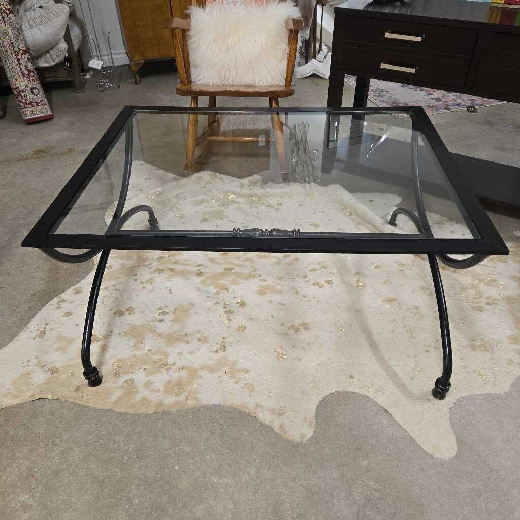 BLACK METAL & GLASS COFFEE TABLE