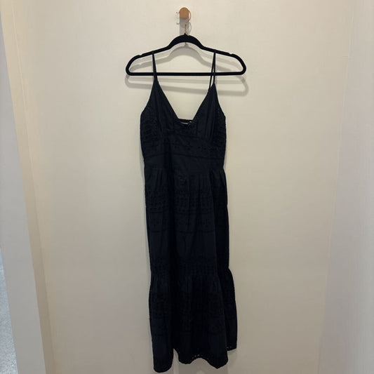 Black Eyelet-Embroidered Tiered Midi Dress