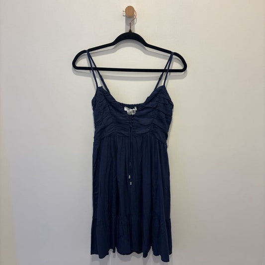 Navy Blue Lace-Up Tiered Mini Dress