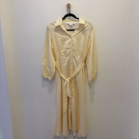 Yellow & White Striped Long-Sleeve Shirt Dress