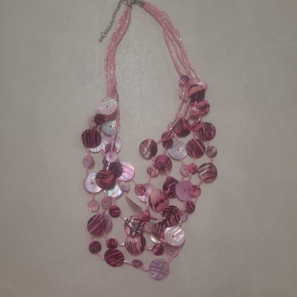 PINK MULTI STRAND CIRCLE BEADED NECKLACE