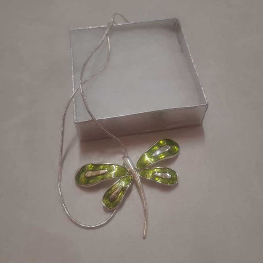 GREEN & SILVER BUTTERFLY NECKLACE