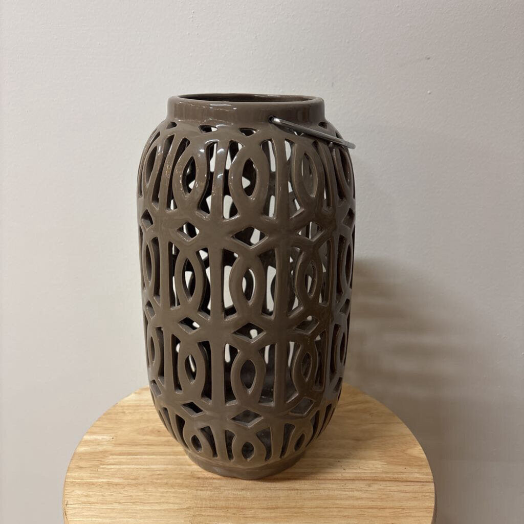 Large Taupe Ceramic Lantern