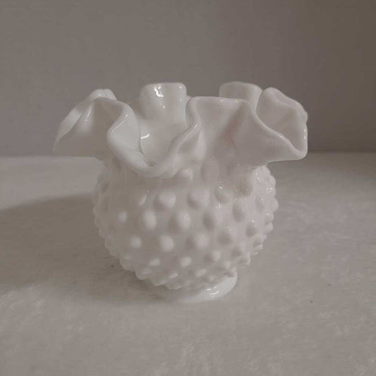 small white hobnail fluted bowl