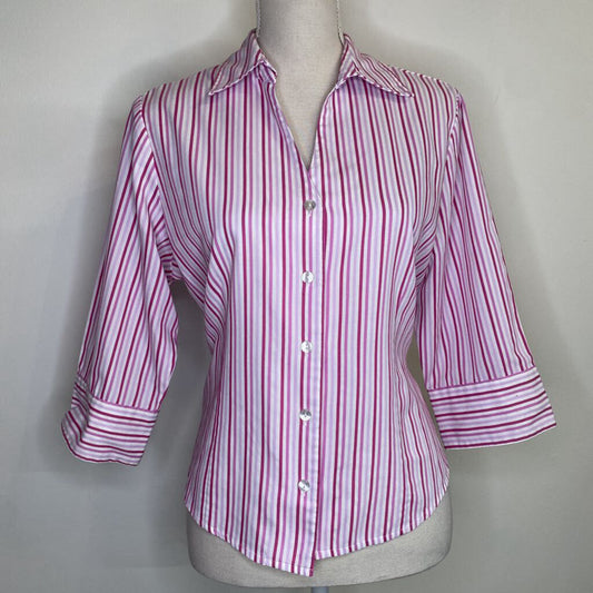 ALIA - PINK/WHITE STRIPED L/S BUTTON-UP BLOUSE