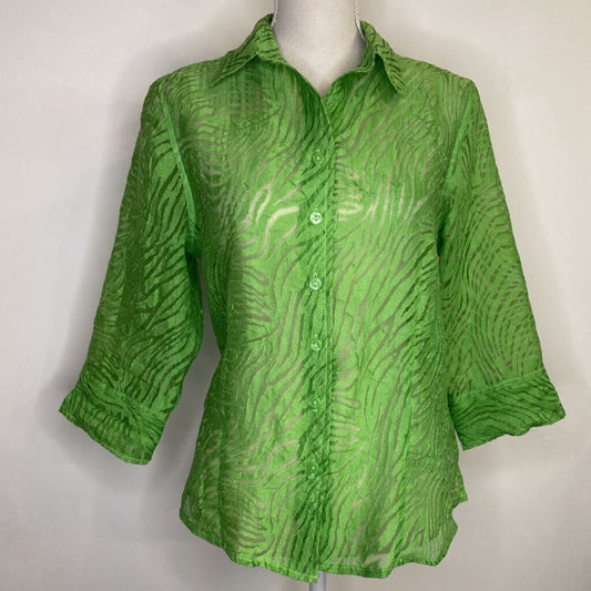 LIME GREEN MESH L/S BUTTON-UP BLOUSE