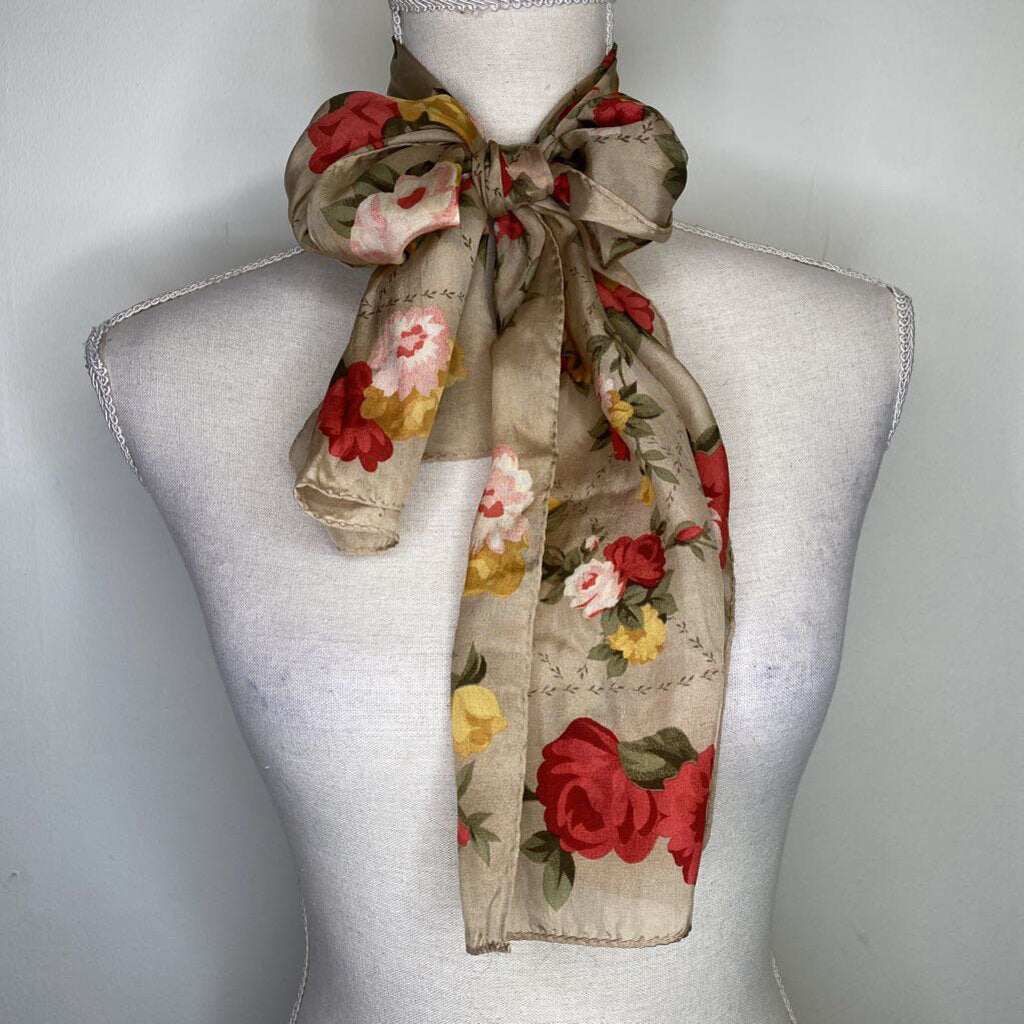 LIZ CLAIBORNE - BROWN/FLORAL THIN LONG NECK SCARF