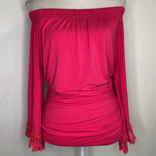 NYGARD - HOT PINK OFF-THE-SHOULDER L/S TOP W/ EMBROIDERED CUFF