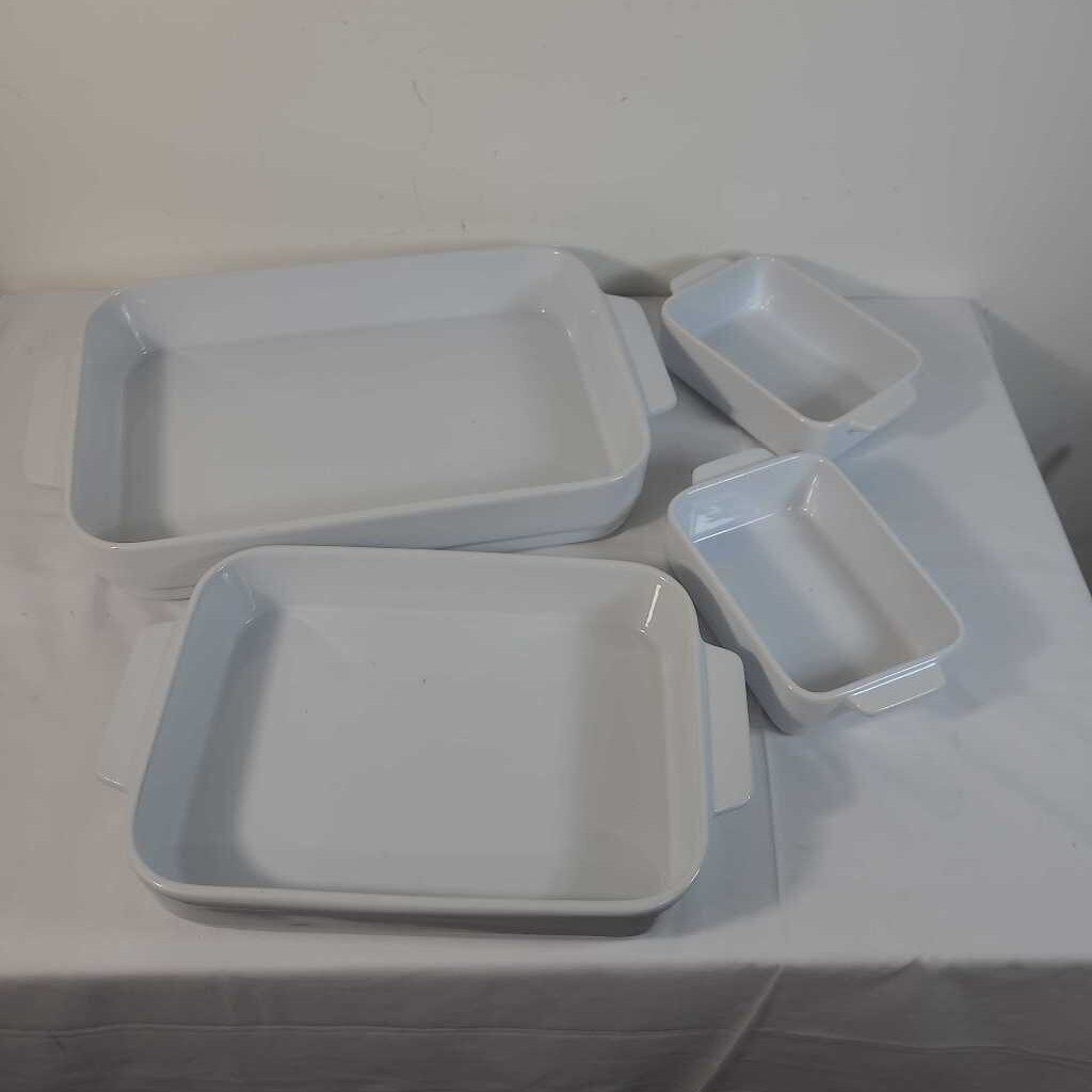 4 pc WHITE STONEWARE DISHES