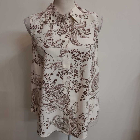 BEIGE FLORAL SLEEVELESS TOP WITH BUTTON FRONT