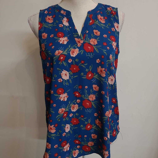 BLUE FLORAL SLEEVELESS BLOUSE