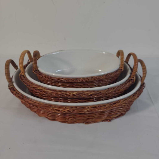 S/3 OVAL STONEWARE BAKEWARE W/ BASKETS