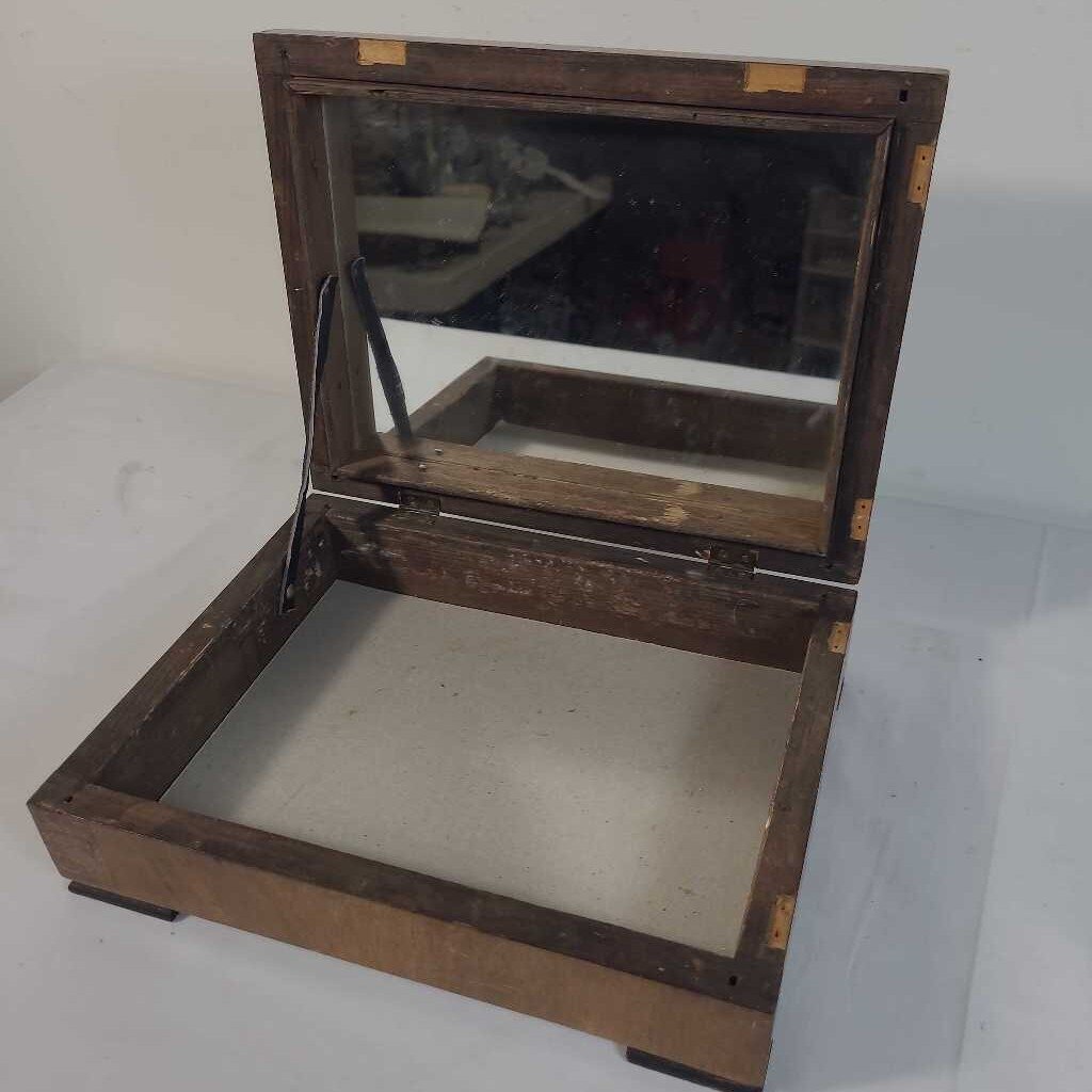 BUTTERFLY INLAY WOOD BOX W/ MIRROR