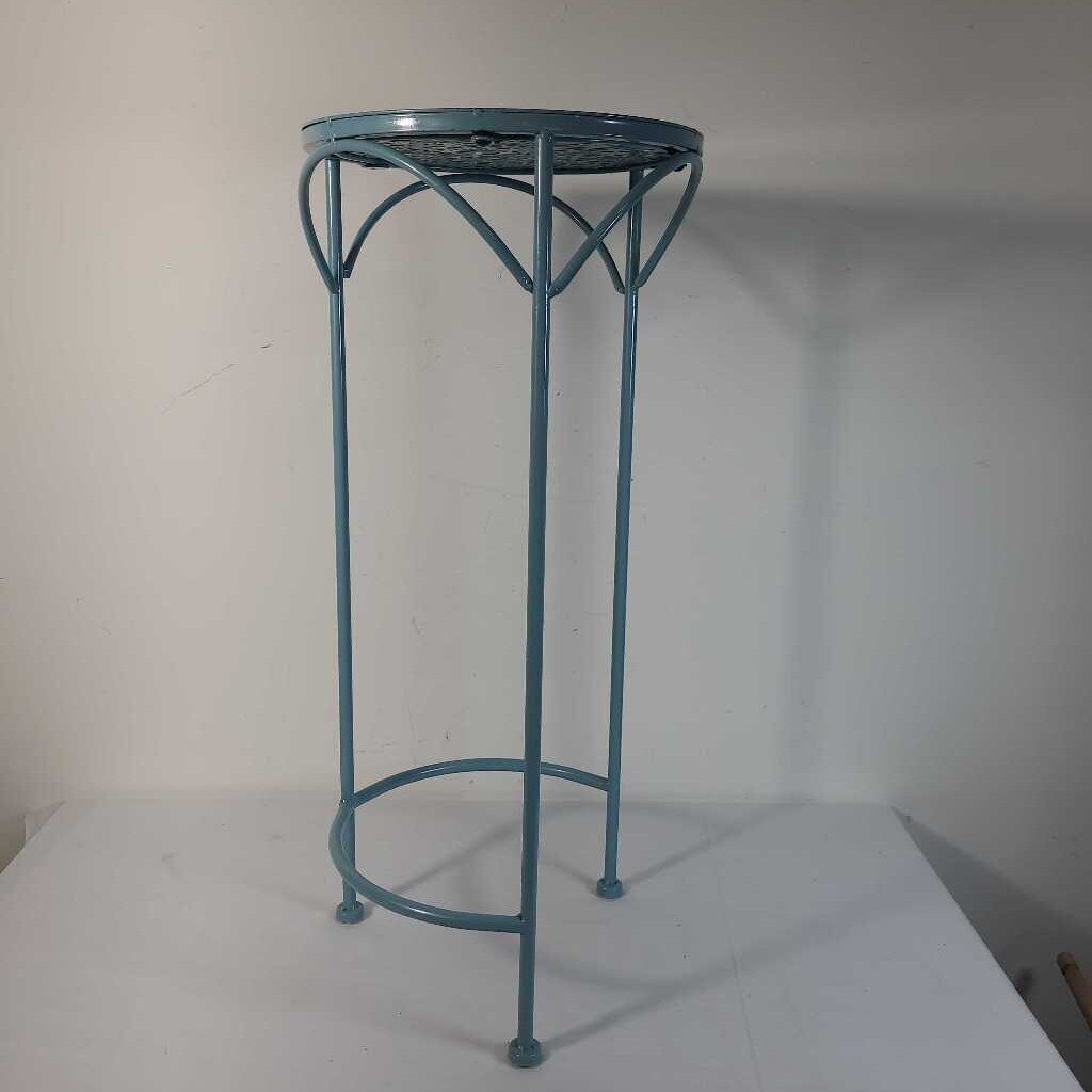 BLUE PLANT STAND W/FLORAL DESIGN