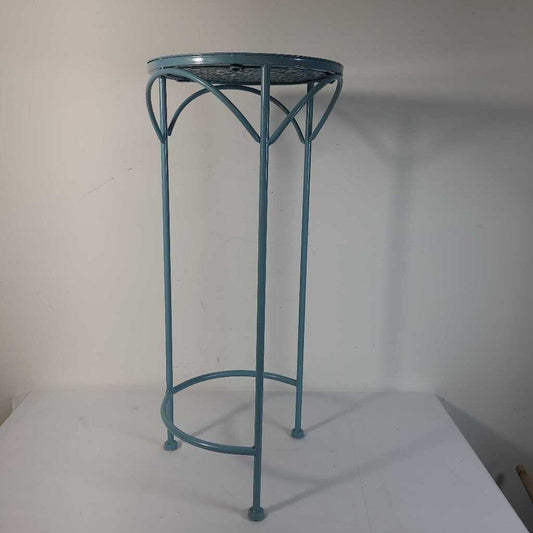 BLUE PLANT STAND W/FLORAL DESIGN