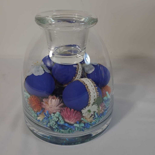 GLASS VASE/VOTIVE HOLDER W/BLUE EGGS