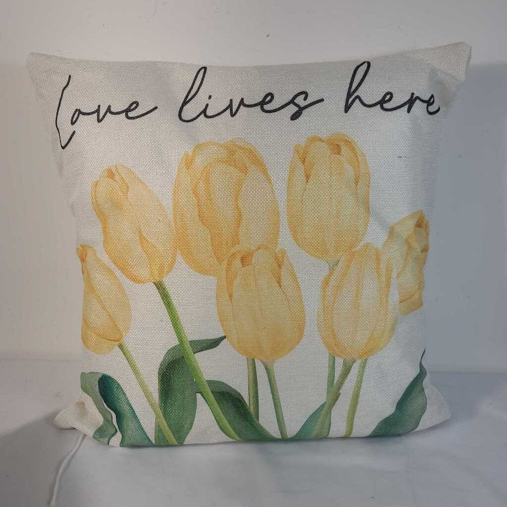LOVE LIVES HERE TULIP PILLOW