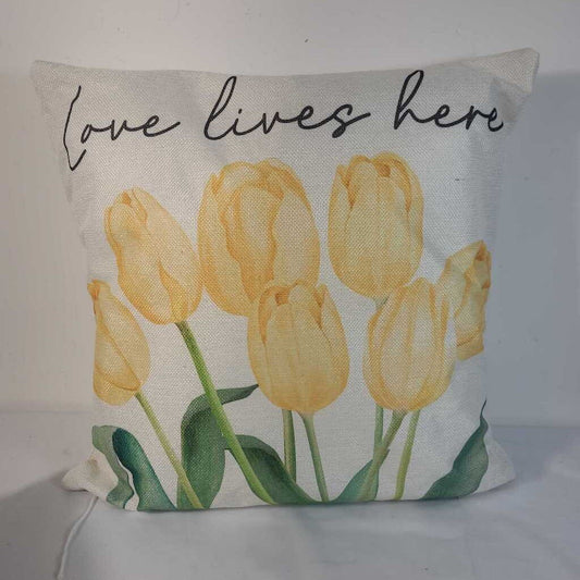 LOVE LIVES HERE TULIP PILLOW