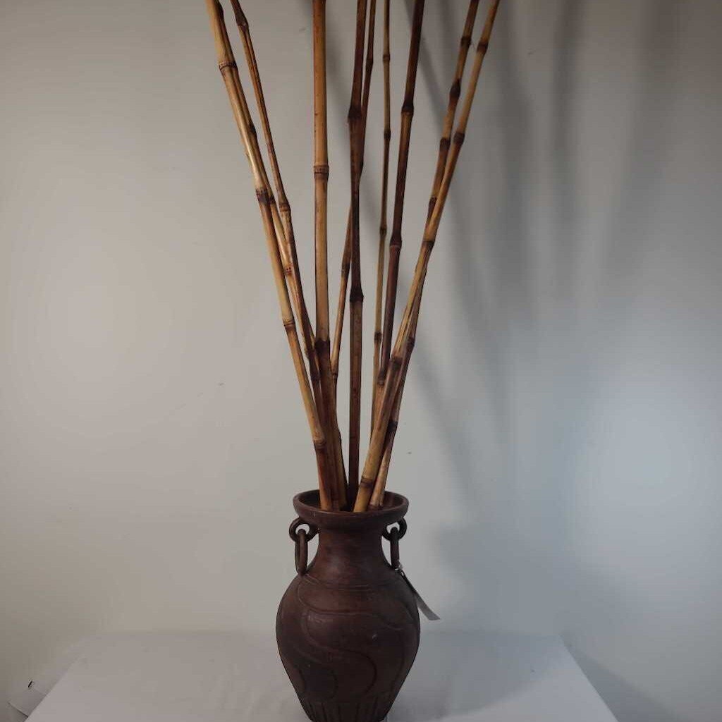 BRONZE VASE W/STICKS - PREVIOUS REPAIR NOTED IN PRICE