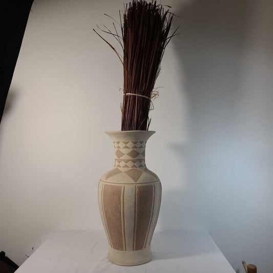 NEUTRAL TONE FLOOR VASE W/GRASSES
