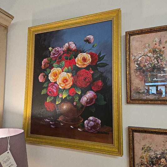 FLOWERS ON CANVAS IN GOLD FRAME