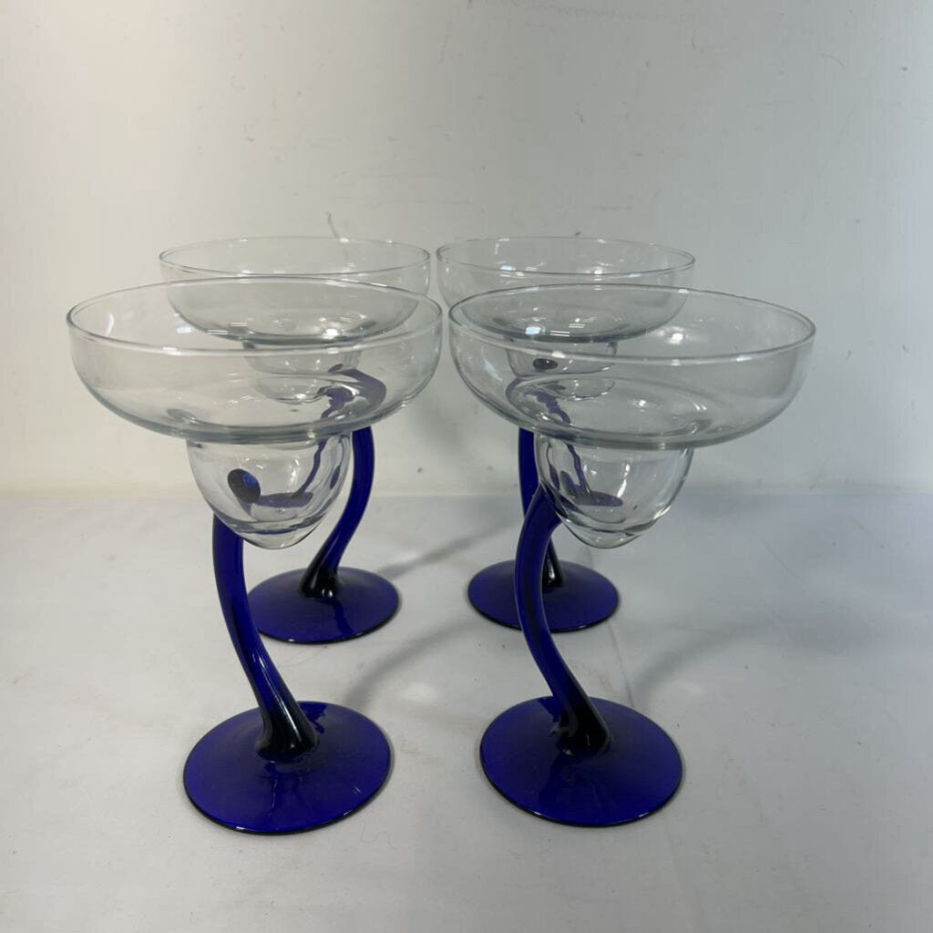 S/4 BLUE STEAM MARTINI GLASSES