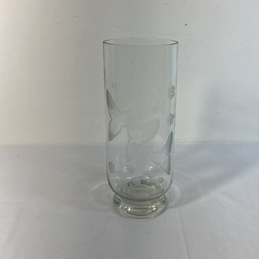 GLASS VASE W/ ETCHED FLOWERS