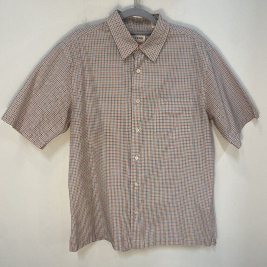 DOCKERS - GREY/ORANGE/WHITE TATTERSALL CHECK S/S BUTTON-UP SHIRT