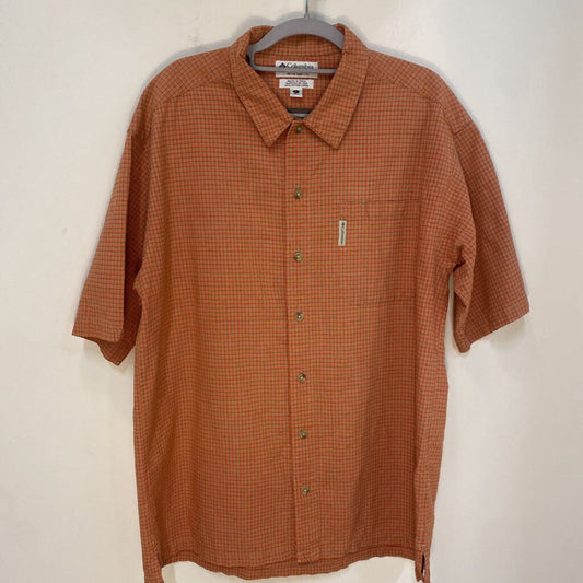 *100% COTTON* COLUMBIA - ORANGE TATTERSALL CHECK S/S BUTTON-UP SHIRT
