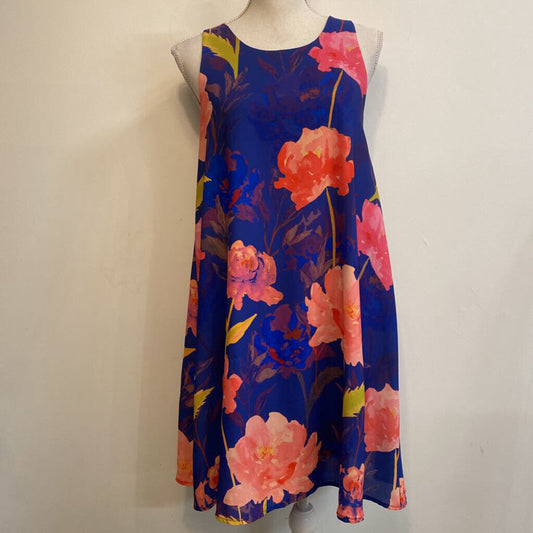 EVERLY - BLUE/PINK FLORAL SLEEVELESS MIDI DRESS