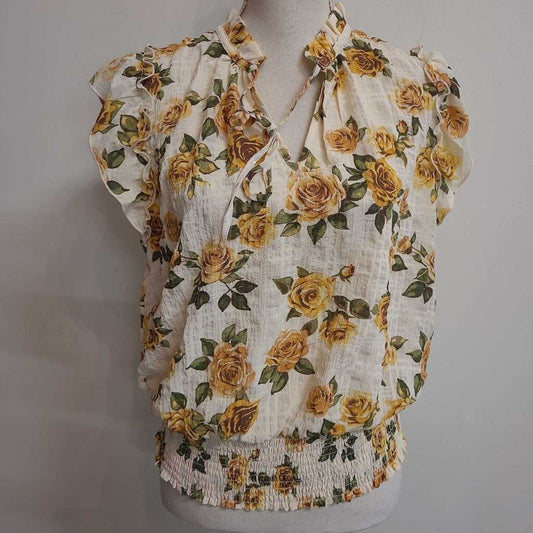 SHORT SLEEVE BLOUSE WITH YELLOW ROSES