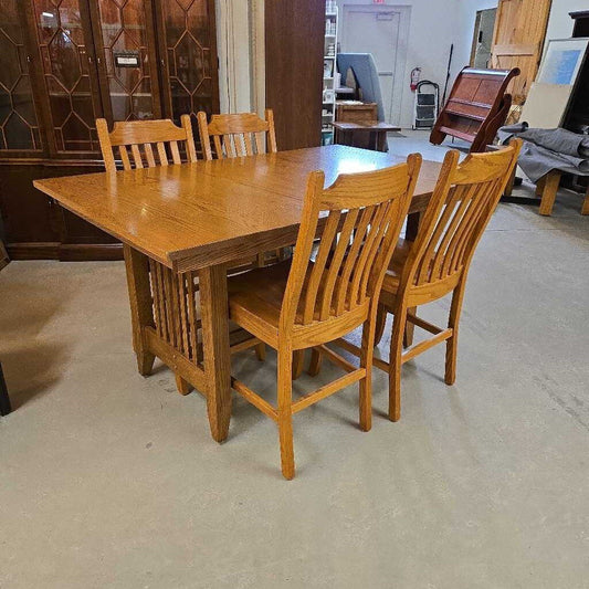 OAK MISSION STYLE PUB TABLE & 4 CHAIRS
