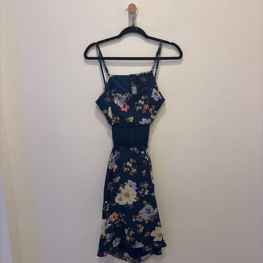 Navy Blue Floral Cut-Out Puff-Sleeve Mini Dress