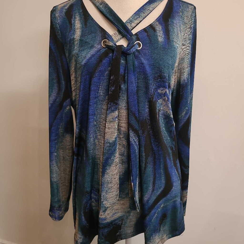 BLUE MULTI LONG SLEEVE TOP