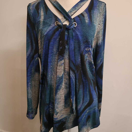 BLUE MULTI LONG SLEEVE TOP