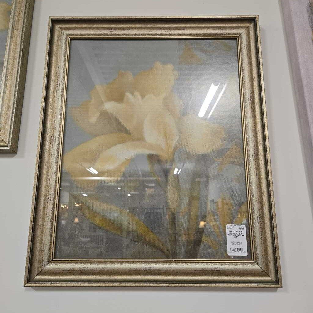 MUTED BLUE & CREAM FLORAL ART A