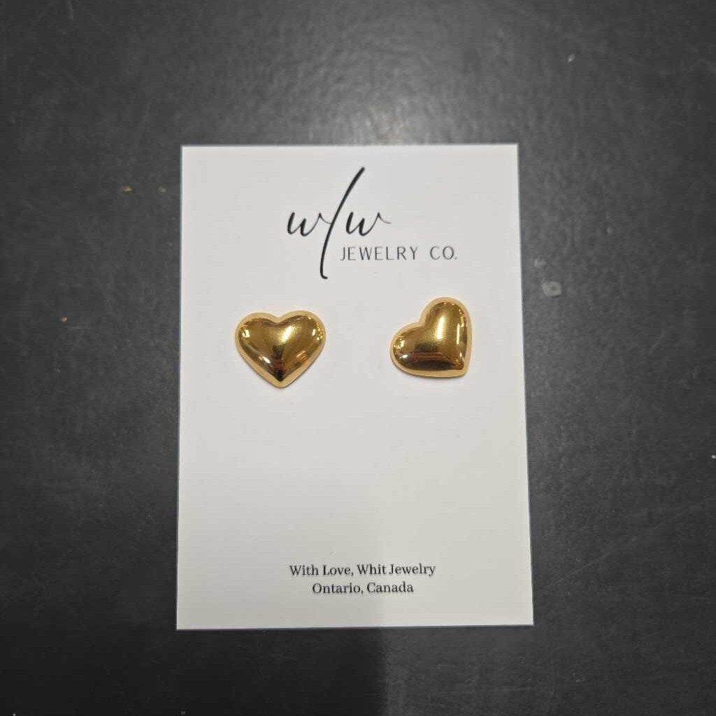 PUFFY HEART STUD (GLD SS)