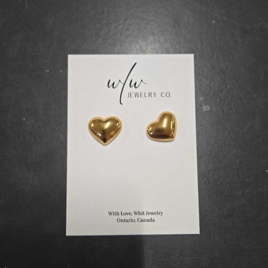 PUFFY HEART STUD (GLD SS)