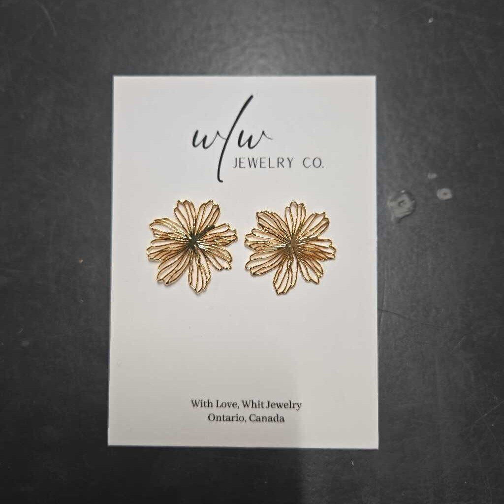 ABSTRACT GOLD FLOWER STUDS (BRASS)