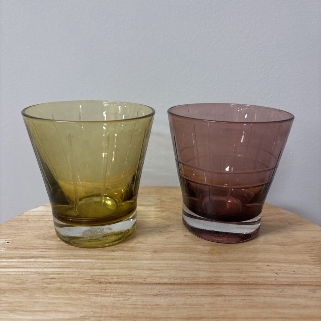 Vintage Style Purple and Yellow Drinking Glasses Set of 2