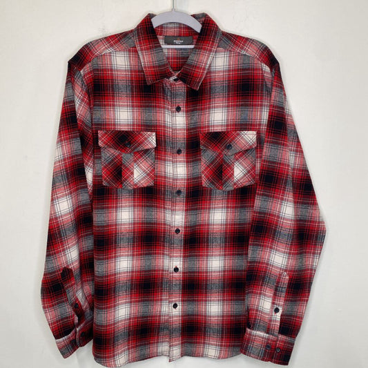 MOUNTAIN RIDGE - RED/BLACK/WHITE FLANNEL PLAID L/S BUTTON-UP
