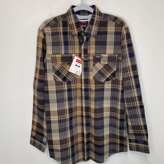 *NWT* WRANGLER - BROWN/NAVY "REGULAR FIT" PLAID L/S BUTTON-UP