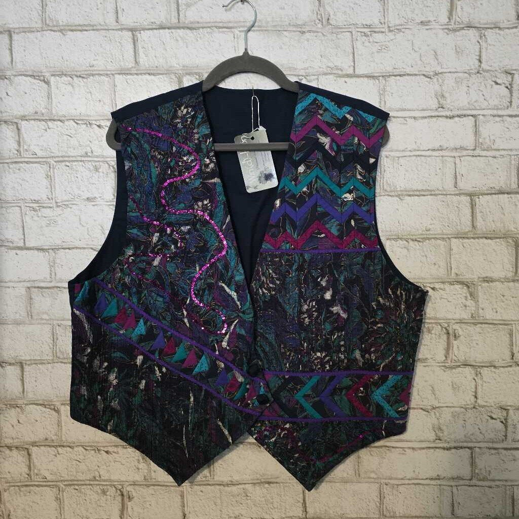 Handmade Vest Navy/Multi/Sequin