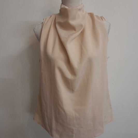 BEIGE COWL NECK SLEEVELESS TOP