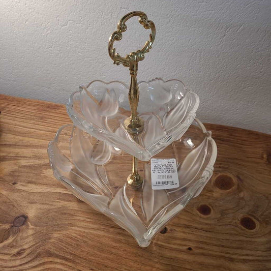 VTG TWO-TIER MIKASA HEART SHAPED DISH W/ FROSTED TULIPS