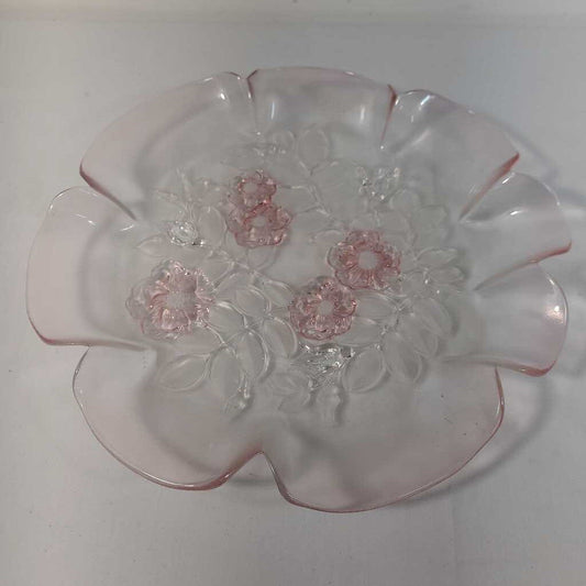 VTG MIKASA ROSELLA PLATTER W/ FROSTED LEAVES & PINK FLOWERS