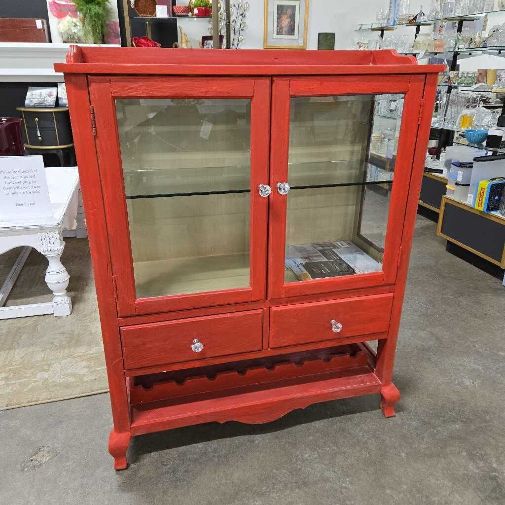 RED CABINET W/GLASS DOORS